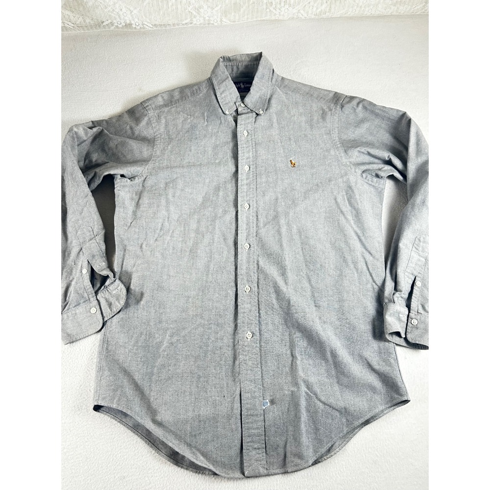 Ralph Lauren Mens Grey Cotton Oxford Button Down Shirt 15.5 34 Classic Fit